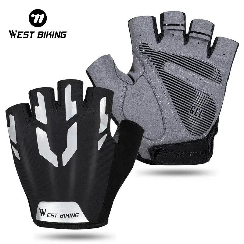 WEST BIKING Summer MTB Cycling Half Finger Glove For Man Crossfit Workout Track Mitts Non-Slip Silicone Reflective Strip Gloves