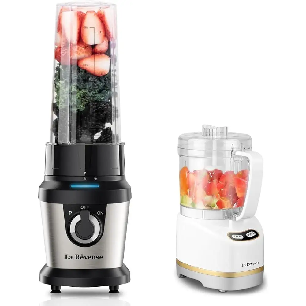 400W Stainless Steel Smoothie Blender Portable 2-Cup Food Processor with BPA Free Bottles and One-Touch Control Shakes Juices