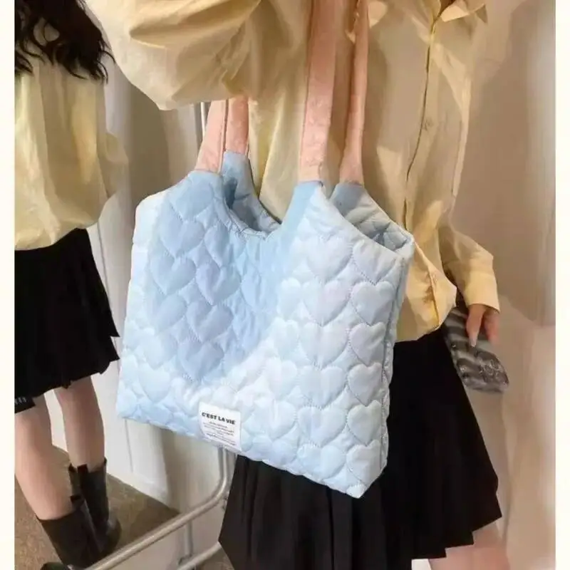 Bloom Haruku Blue Shoulder Bags Women Transparent Large Capacity Casual Tote Ladies Sweet Canvas Messenger Bag Aesthetic