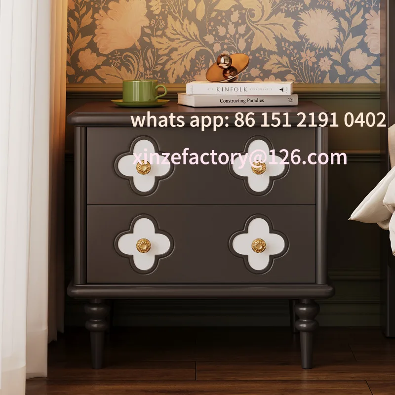 カスタマイズ可能なフレンチレトロベッドサイドテーブル無垢材収納ショートキャビネットホームベッドルームベッドサイドキャビネット