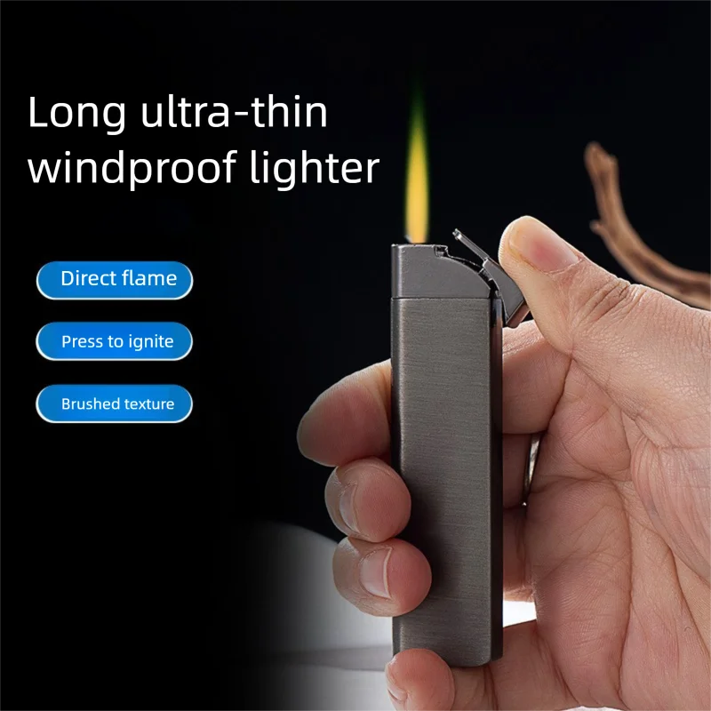 

Metal Ultra Thin Inflatable Lighters Windproof Green Flame Butane Gas Lighter Mini Portable Cigarette Lighter Men's Smoking Tool