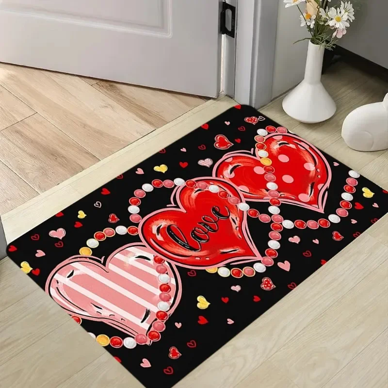 Love Heart Pattern Door Mat Romantic Letter Heart Entrance Carpet Soft Non Slip Girly Valentine Home Decor Floor Rug For Hallway