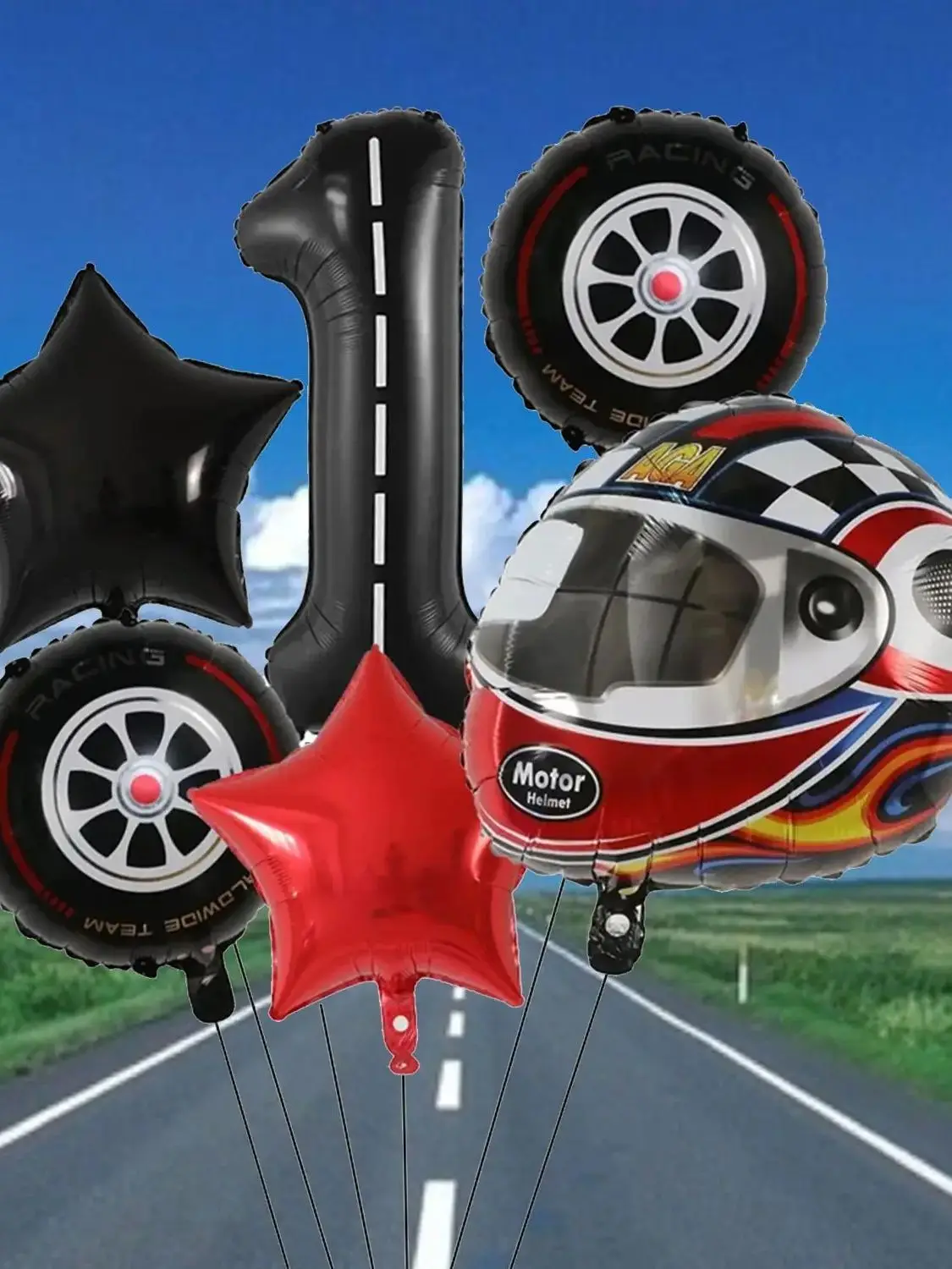 6PCS Motor Helm Ballon Rad Reifen Racing Luftballons Geburtstag Dekor Jungen Rennen Auto Dirt Bike Motocross Hot Rad Party liefert – Detail 3