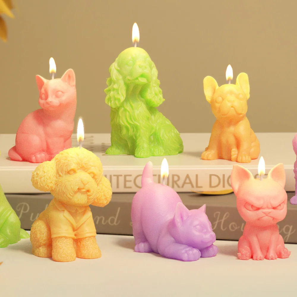 Sitting Labrador Puppy Silicone Mold for Scent Candle Animal Cat Resin Mould Kitten Gypsum Making Smile Dog Shape Birthday Gifts view 6