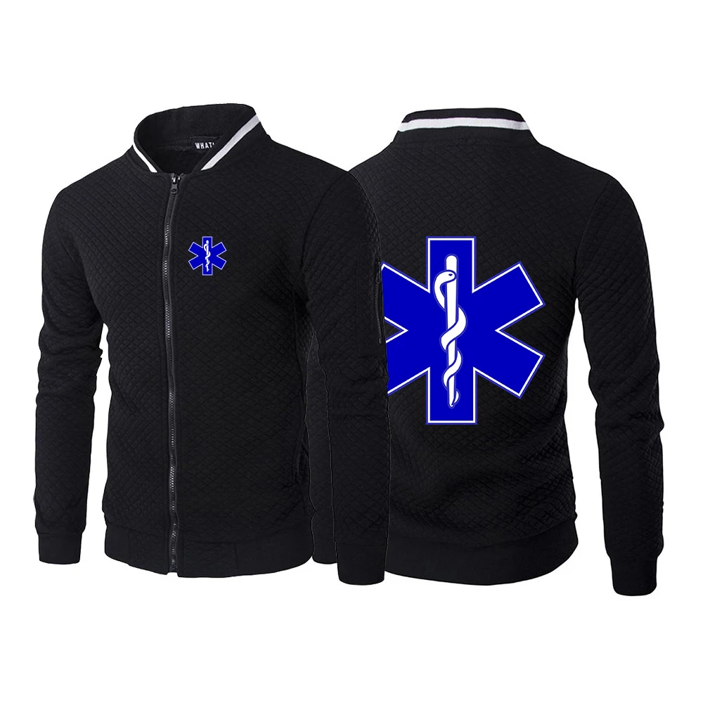 EMT Emergency Ambulance 2024 New Men Band Print Casual Fashion Spring Autumn Hot Sale Six-color Zip Hoodie Round Neck Coat Top