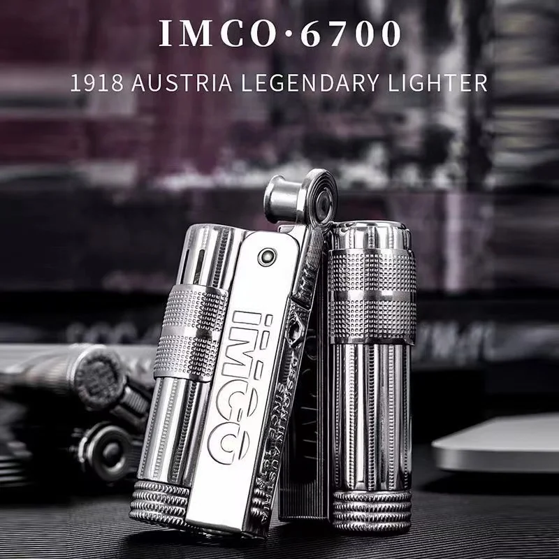 IMCO 6700 Vintage Stainless Steel Metal Lighter Austrian Gasoline Grinding Wheel Lighter Kerosene Series Genuine with Box