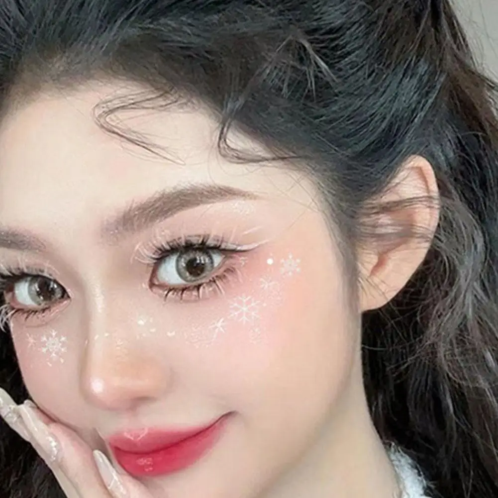 Adesivos de maquiagem para rosto e olhos, adesivos de floco de neve para rosto de Natal 5D Witte Sneeuwvlok Ronde Tattoo Oogschaduw Adesivos