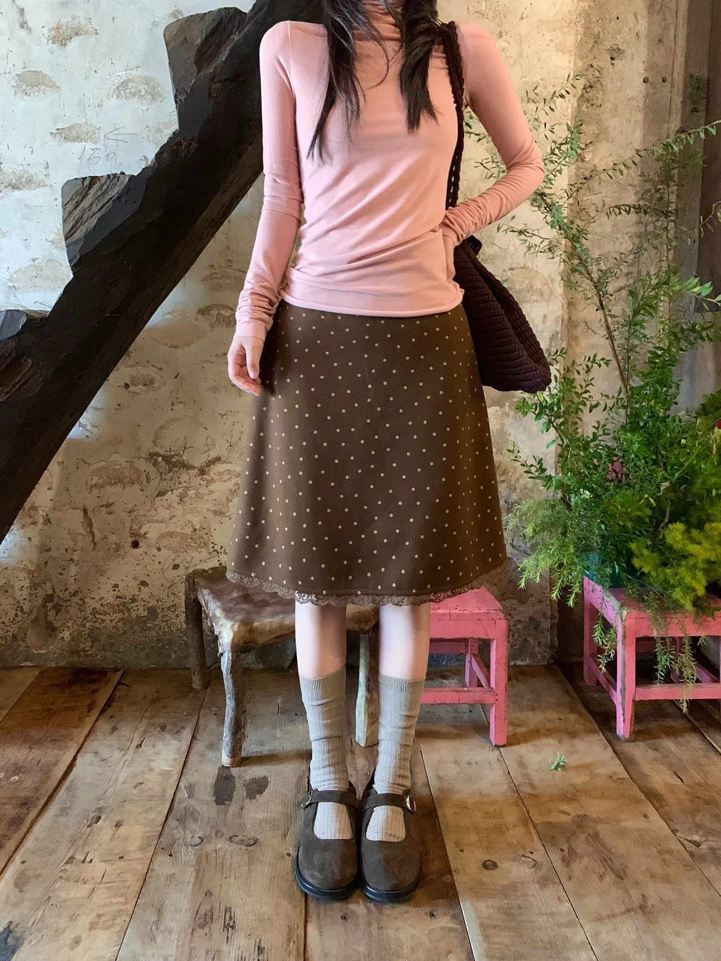 

Потрясающая юбка А-силуэта в горошек с завышенной талией для женщин, повседневная, из полиэстера, прямого кроя