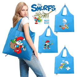 Anime Smurfs uomo donna borsa per la spesa pieghevole facile da trasportare borsa a mano riutilizzabile di grande capacità custodia film Cartoon regali carini