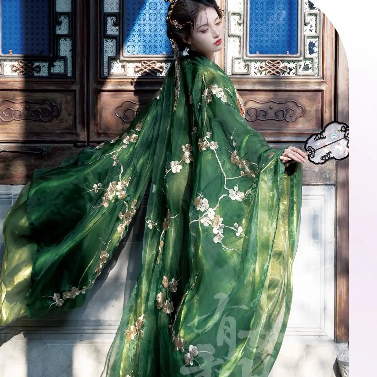 Hanfu Tang-Jupe de printemps et d'été de style traditionnel chinois, chemise à manches longues, rouge et vert, de haute qualité