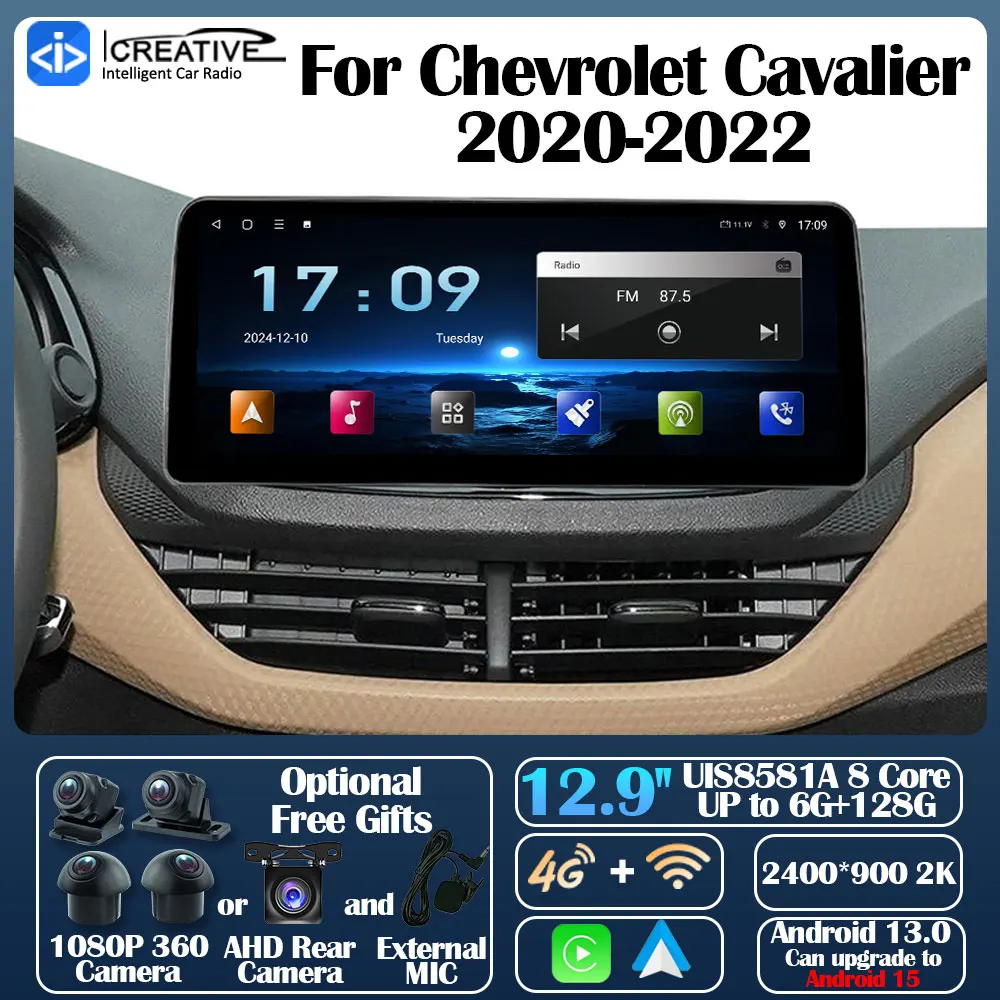 Android 13 Car Radio For Chevrolet Cavalier 2020-2022 Carplay Auto Multimedia Stereo 360 Camera Navi GPS AI Voice Intelligent 5G