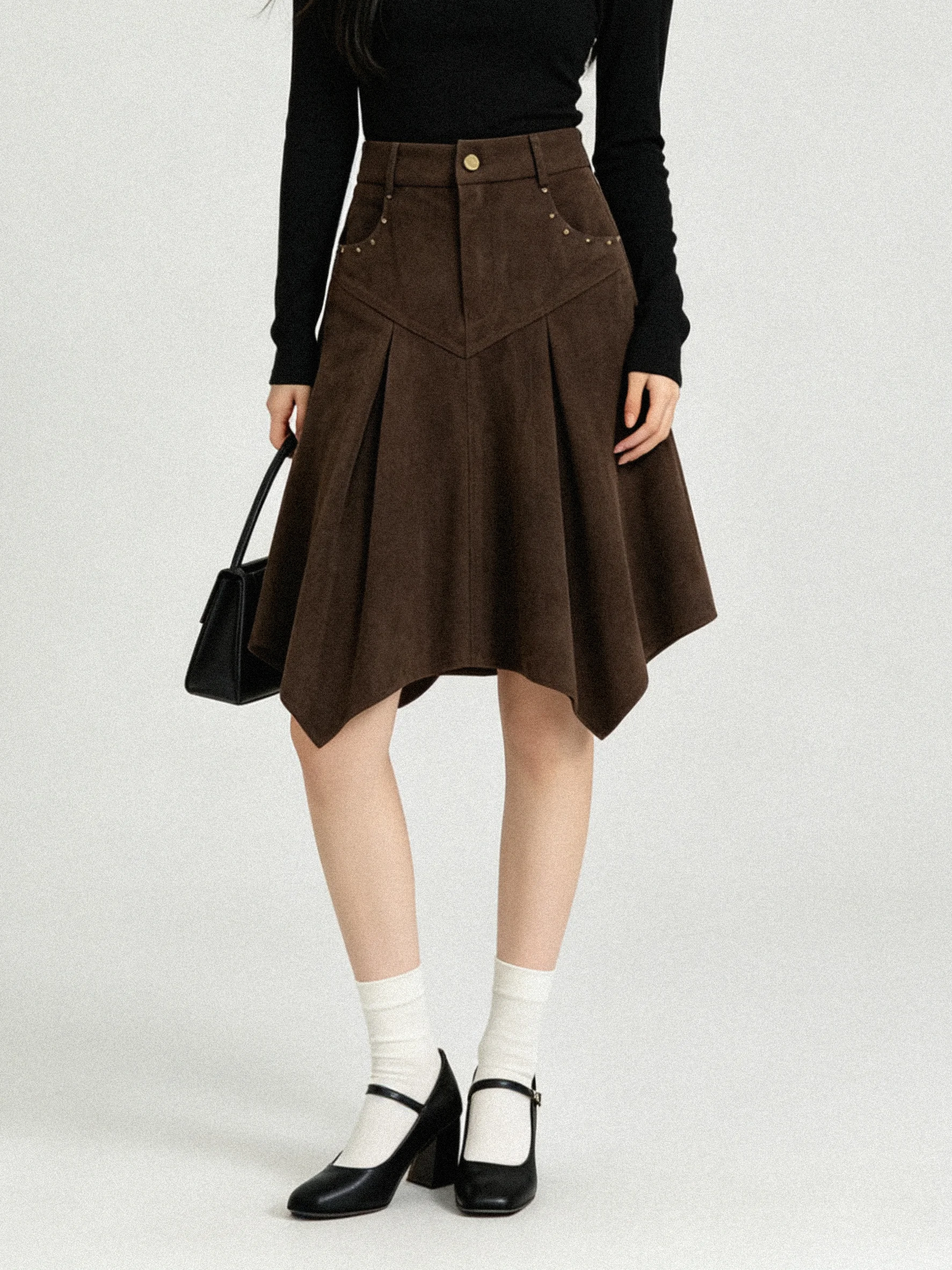 Retro High Waist Suede Elastic Half Skirt Asymmetrical Atmosphere Early Autumn Korean Style Women's Fashion Skirts