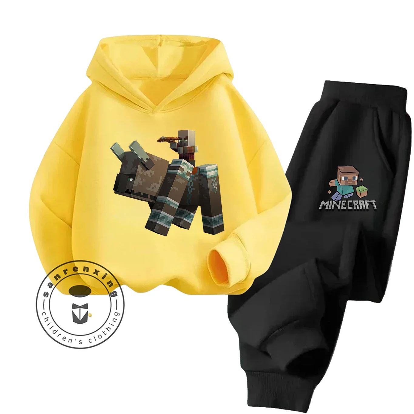 Minecraft 2D الكرتون المطبوعة هوديي مجموعة موضة 2025 للأطفال المراهقين بنين بنات عادية رائجة البيع الخريف الشتاء