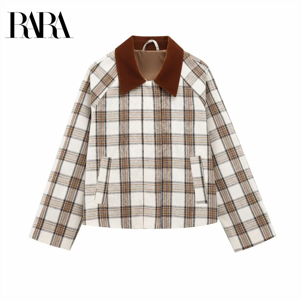 

2025 RARA loose temperament casual cape plaid lapel long-sleeved jacket coat spring new women's clothing
