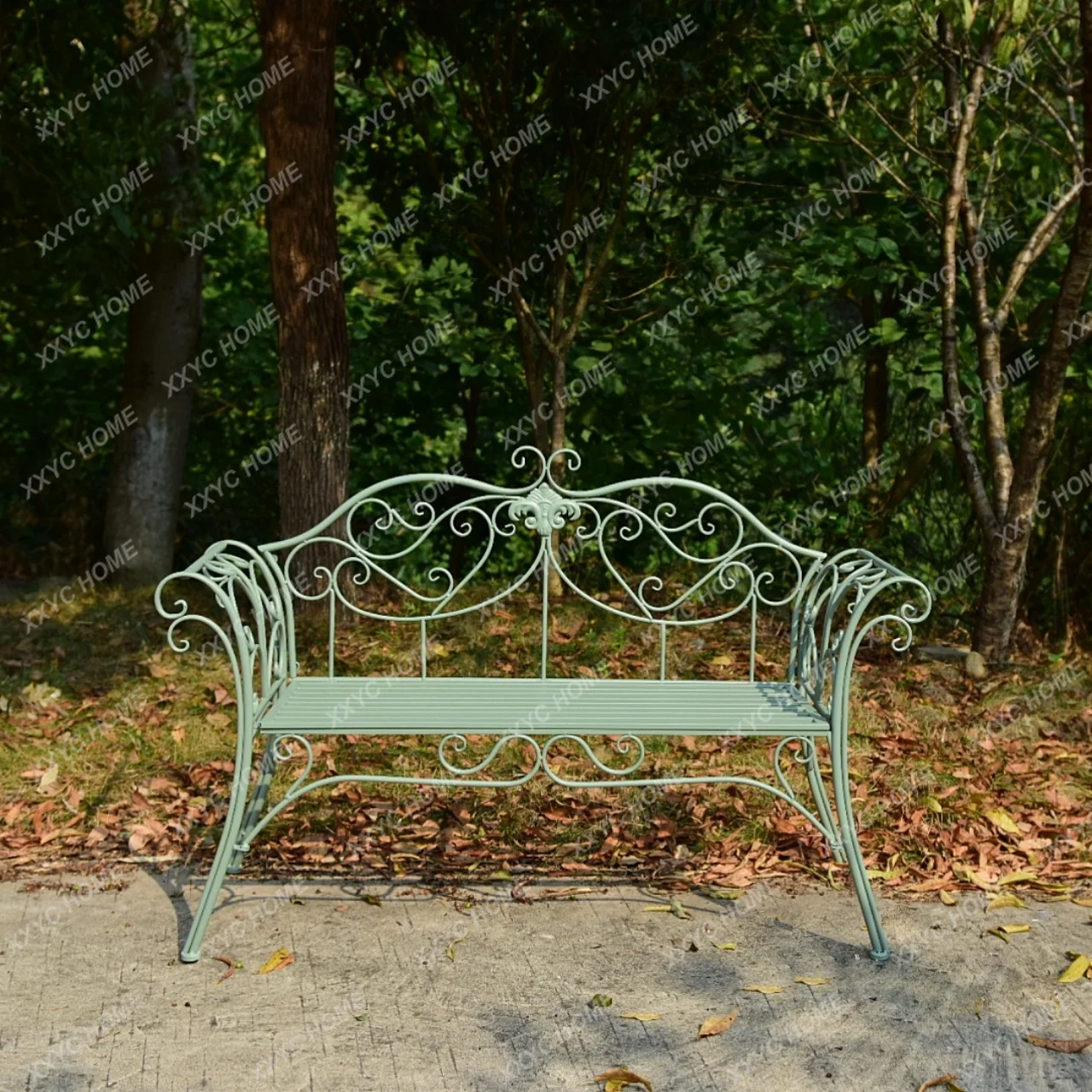 American Country Wrought Iron a Double Chair Bench Villa Garden Courtyard Decoration Leisure Chair Park Outdoor Backrest Chair