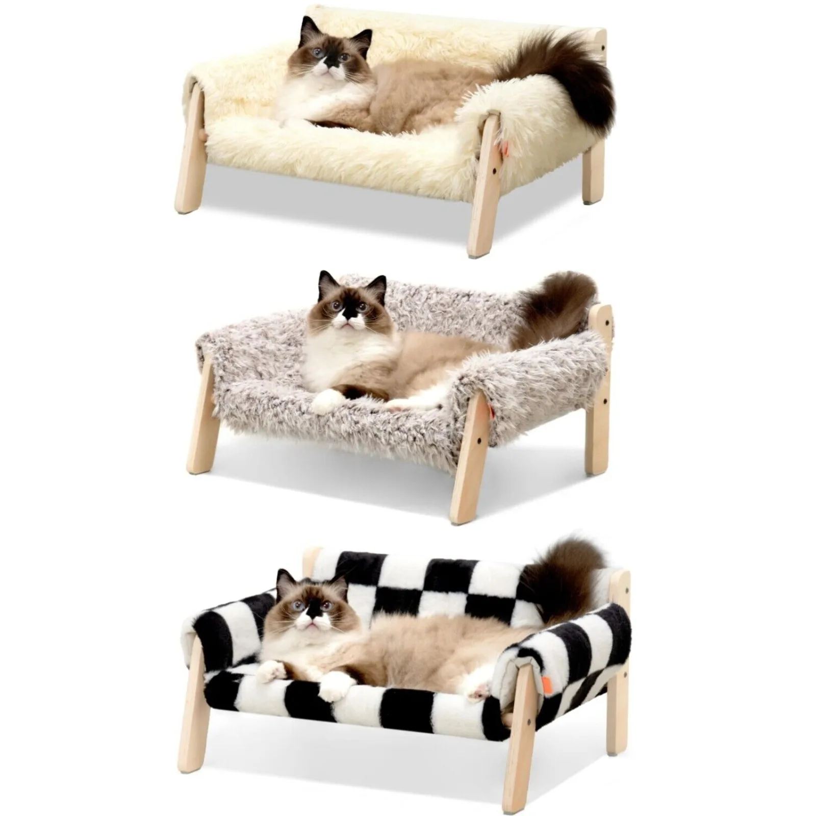 

Elevated Pet Sofa Couch Bed Dog Cat Wooden Plush Soft Cushion Lounge