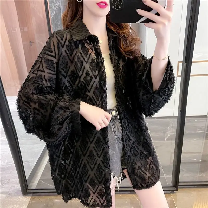 

Fashion Lapel Button Loose Solid Color Tassel Shirts Women Clothing 2024 Spring New Oversized All-match Tops Casual Blouses