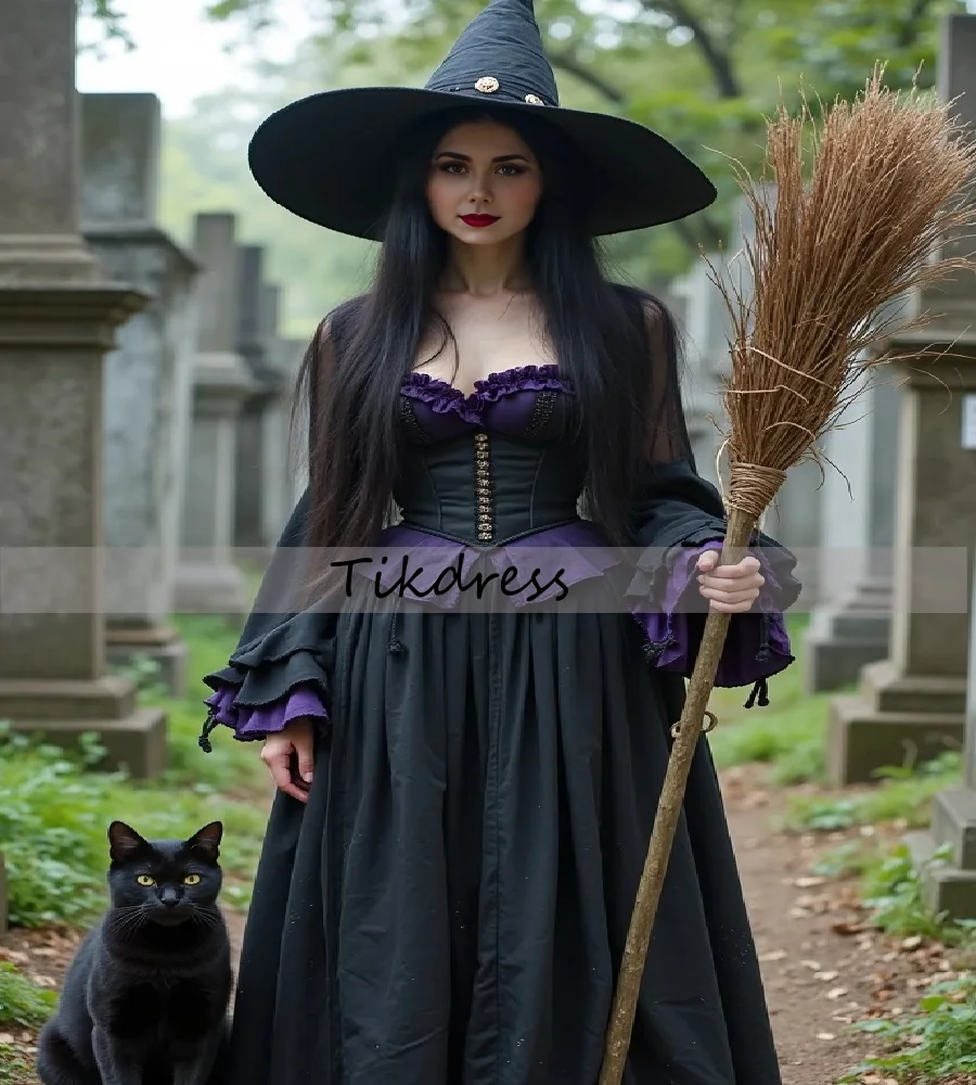 

Elegant Black And Purple Withy Prom Dress 2025 Sorceress Long Sleeve Halloween Cosplay Evening Outfits Formal Party Customized