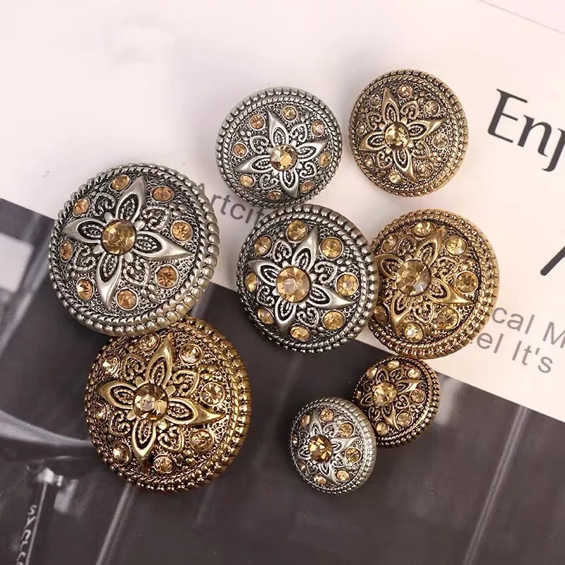 Fashion Plastic Yellow Rhinestone Button Vintage Ladies Knitwear Suit Coat DIY 6PCS/Lot Decorative Round Buttons