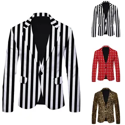 2024 Mens Blazer Fashion Casual Striped Notch Lapel Slim Fit Blazer Blazer Business Suit Jacket Men's Elegant Blazer