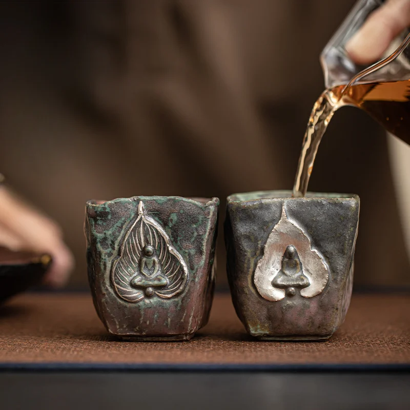 

Dunhuang Bodhi Cup Vintage Creative Tea Cup Square Cup Ceramic Tea Cup Master Cup To Cup Kung Fu Tea Set