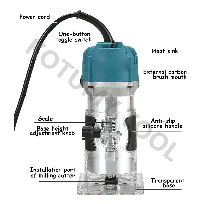 Woodworking Electric Trimmer 220V 800W Wood Router Machine Wood Milling Engraving Slotting Trimming Machine Power Tools