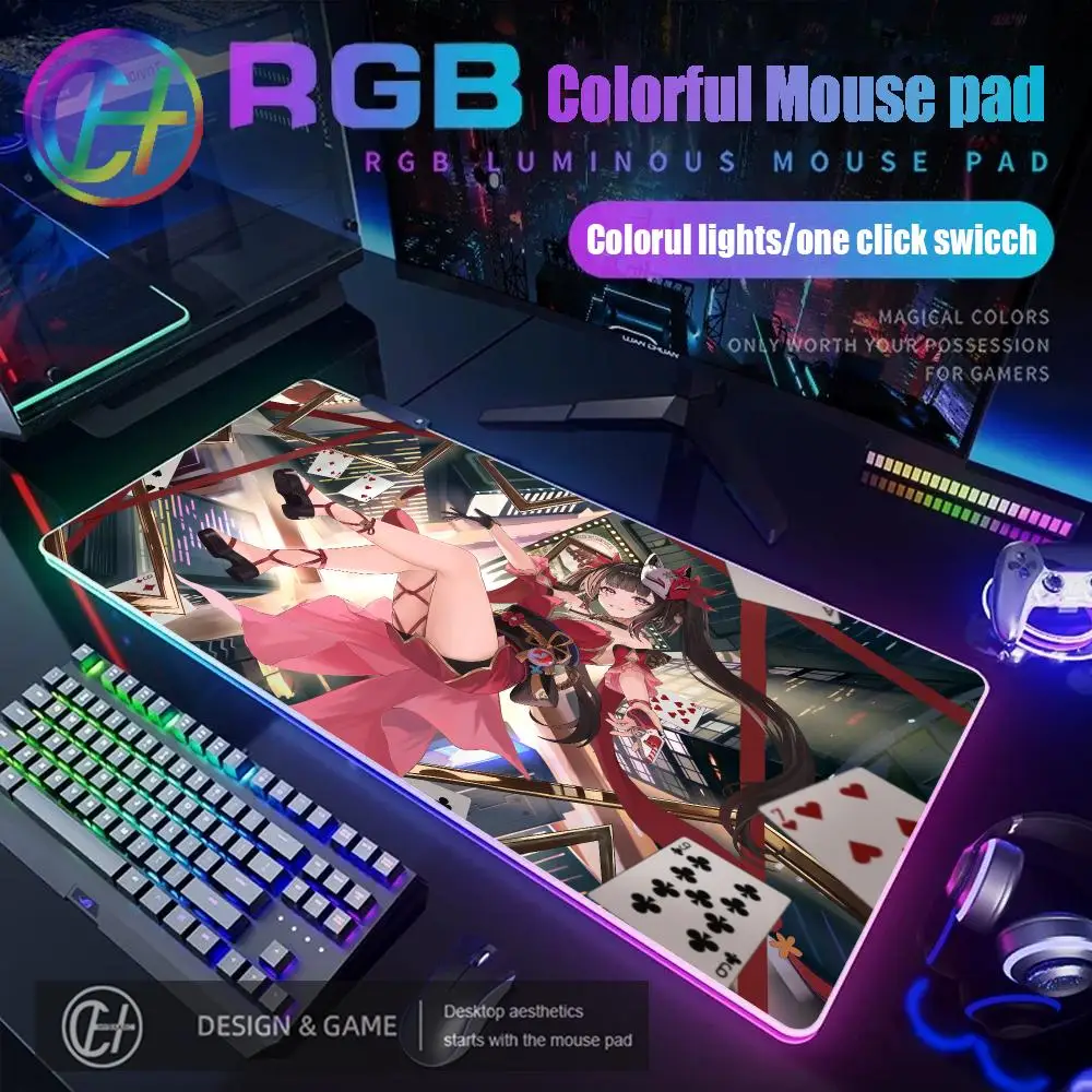 HYBXAXC XXL 400X900MM Mouse Pad H-honkai Star Rail Sparkle Mouse Pad RGB Gaming Mouse Pad Desk Mat HD Gamer Large LED Light XXL