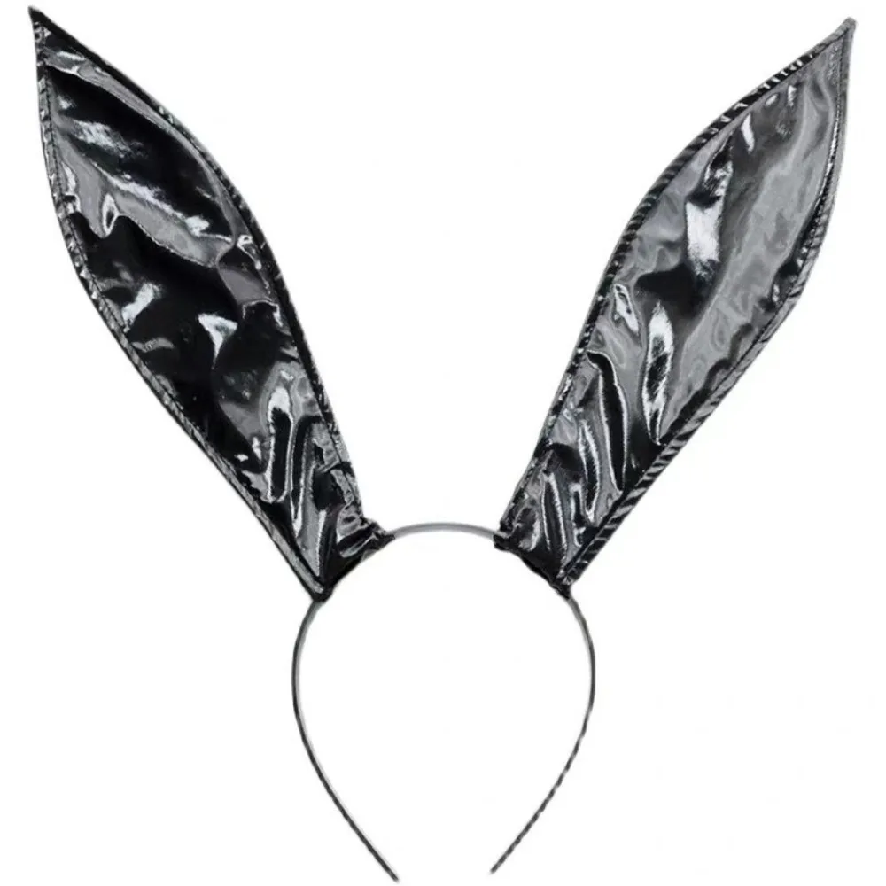 Hair Accessories Sexy Bunny Ear Headband PU Black Halloween Decorative Headband Elastic Cute Bunny Girl Hair Hoop Celebration