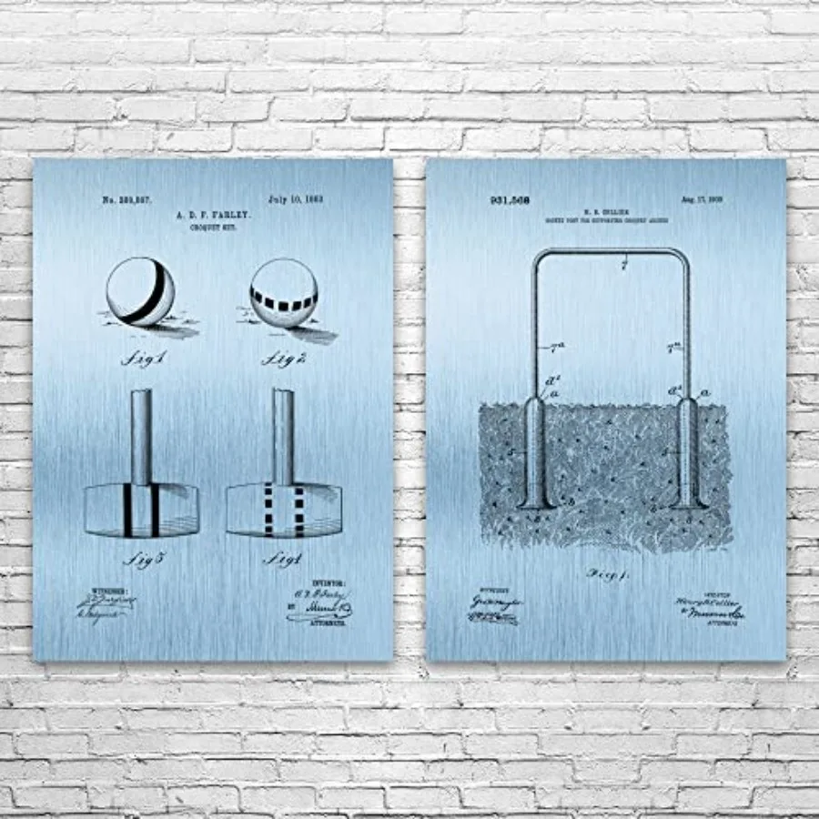 Croquet Patent Prints Set of 2 13x19 Sports Posters Croquet Gift Game Room Decor Living Room Wall Art Graduation Gifts Blue Ste