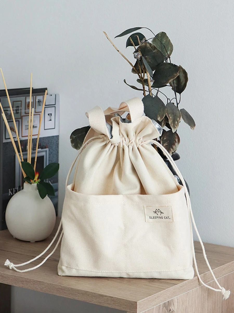 Isolierte Lunchtasche aus Segeltuch mit Kordelzug, verdickte Aluminiumfolie, Thermo-Bento-Box, Tragetasche, Kühler, Handtaschen für Büro, Picknick im Freien – Detail 7