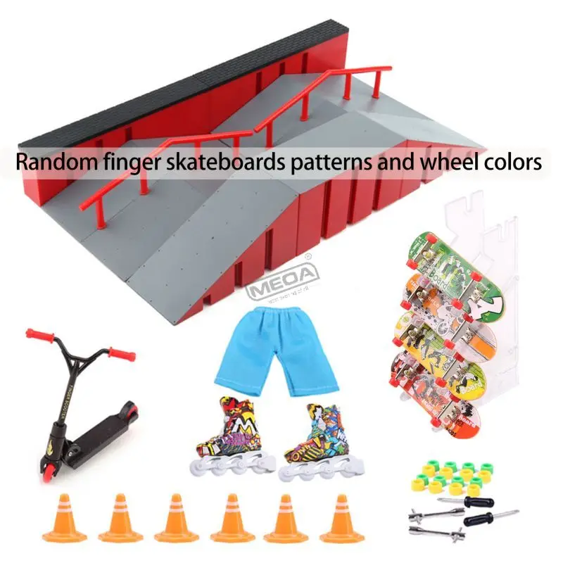 Finger Skatepark Set Professional Tech Practice Deck Platform Stunt Finger Skateboard assemblare rampa Park Skating Shoes kit Toys