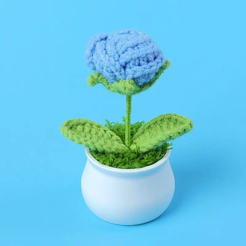 Bubble Rose Potted Knit Plant Cute Toys Purple Red Blue Plants Stuffed Plush Cartoon Toys for Boys Girls Christmas Birthday Gift