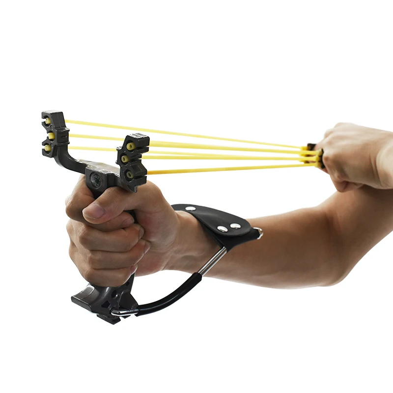 New Outdoor Folding Wrist Slingshot Powerful Hunting Slingshot Silver Catapult with Strong Rubber Band Shooting Steel Balls Tool