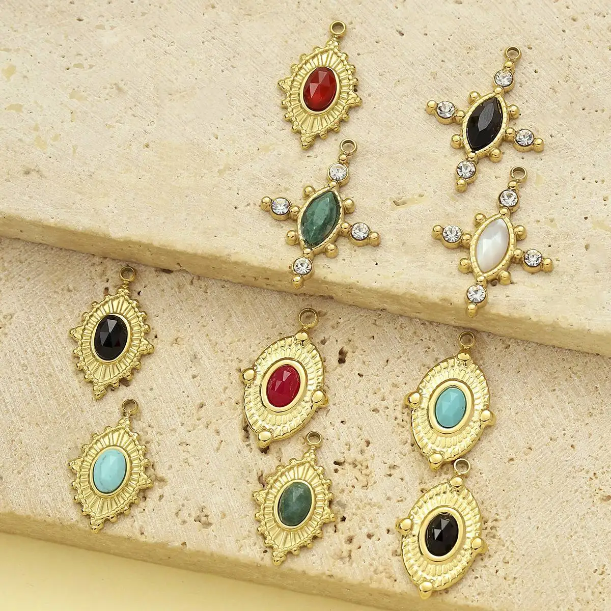 

3Pcs/Lot Stainless Steel Natural Stone Charms Geometrical Pendants For DIY Making Bracelet Necklace Jewelry Accessory Wholesale