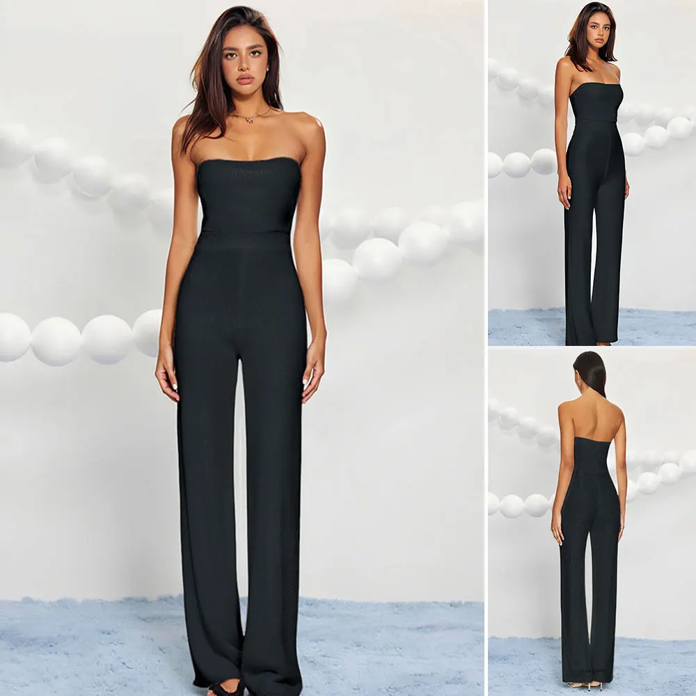 

Mia Muse Boutique, прямые повседневные комбинезоны без бретелек до щиколотки с открытыми плечами для женщин, летние шикарные элегантные однотонные комбинезоны