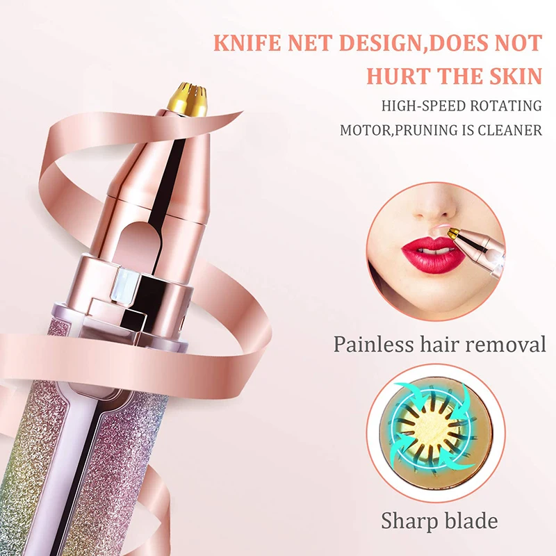 2 IN 1 Portable Women Epilator Electric Painless Hair Remover Lady Shaver Eyebrow Shaper Facial Leg Armpit Bikini Body Trimme