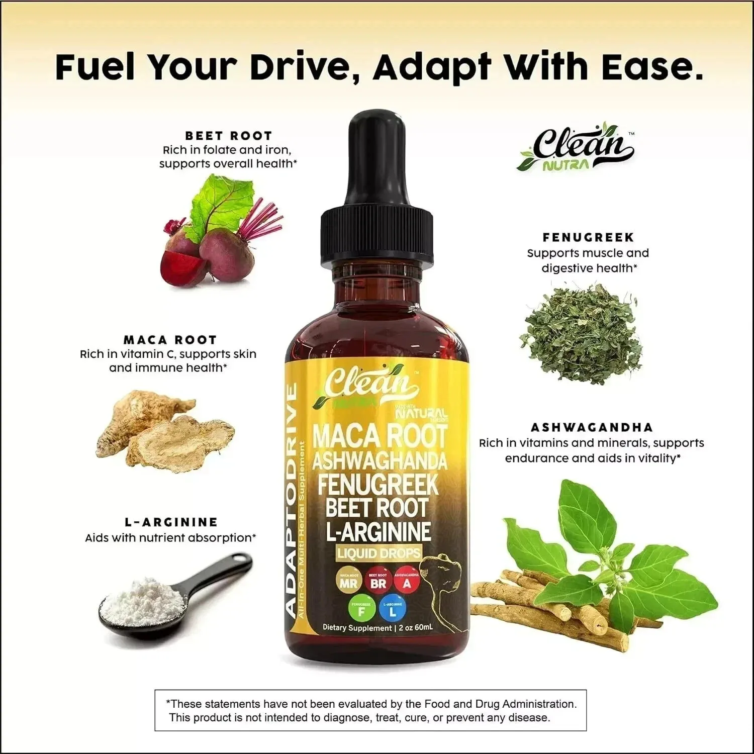 Maca Root Liquid Drops Ashwagandha Fenugreek Beet Root and L-Arginine