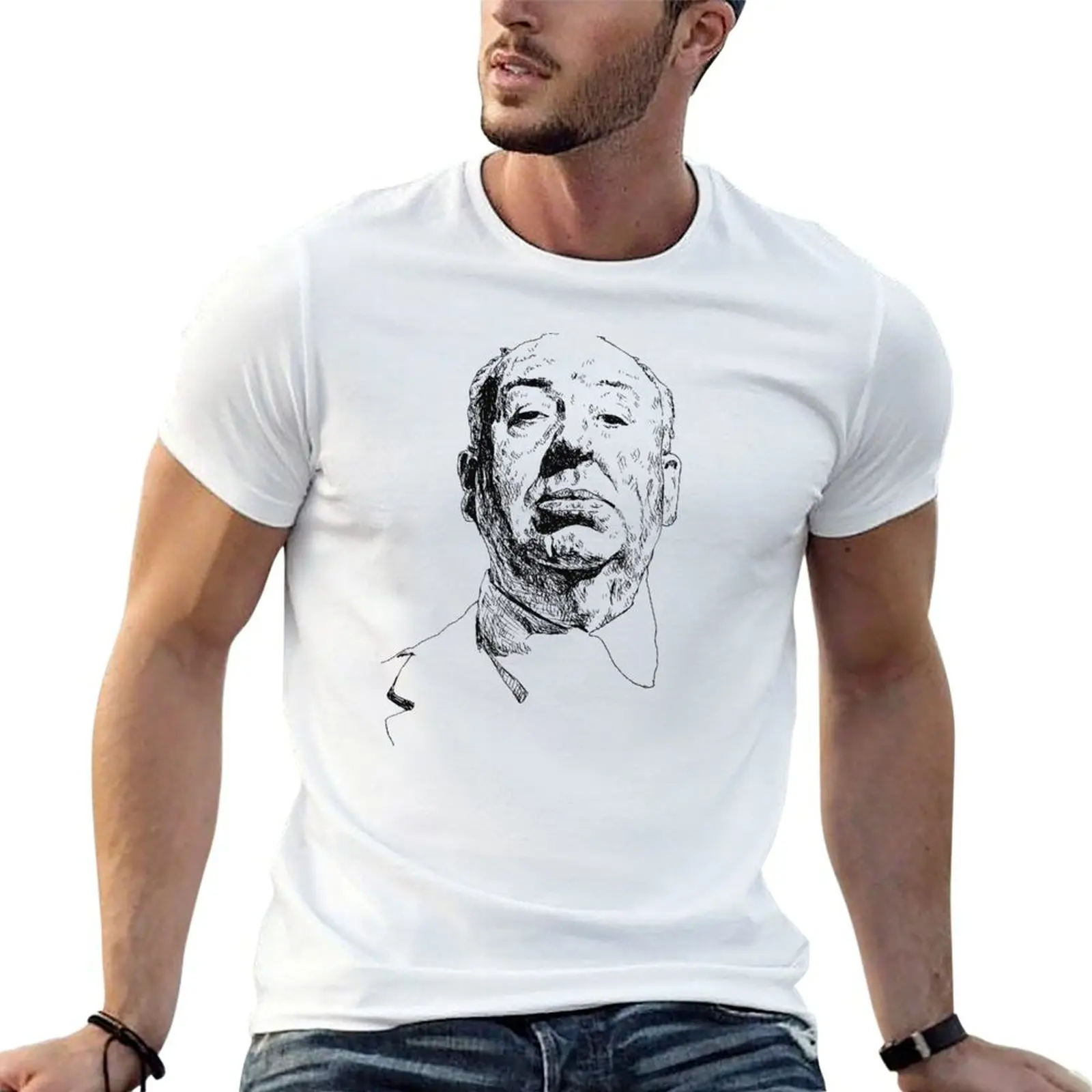 Alfred Hitchcock Sketch T-Shirt t shirts for man pack cotton man t shirt graphic T-Shirt