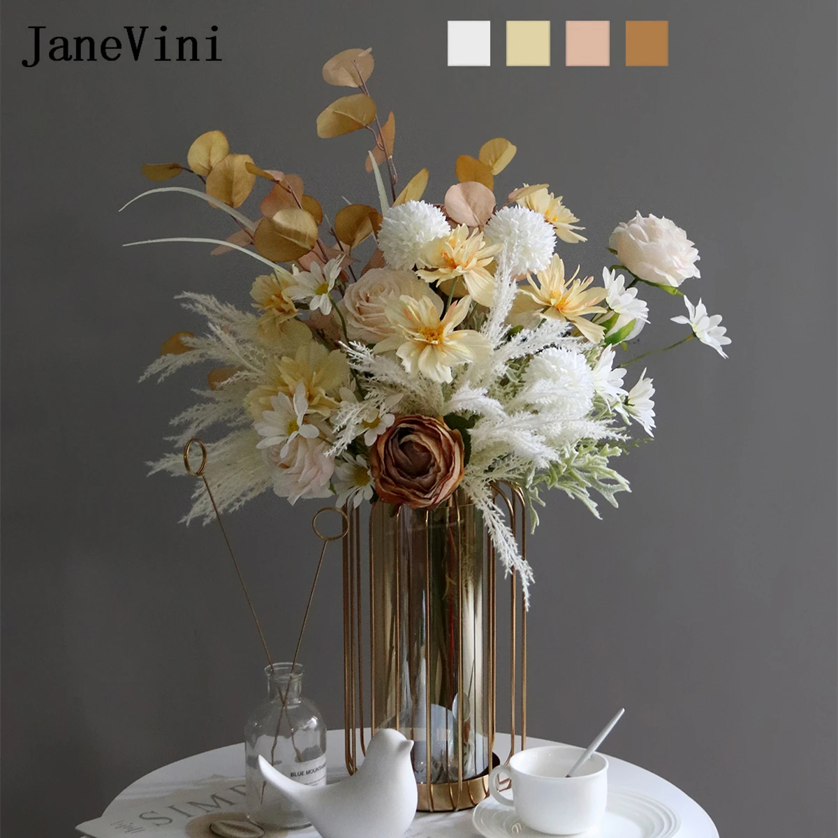 JaneVini Ins-Bouquet de Fleurs de Champagne Artificielles pour la Mariée, Patients, Décoration de la Maison, ixde Mariage