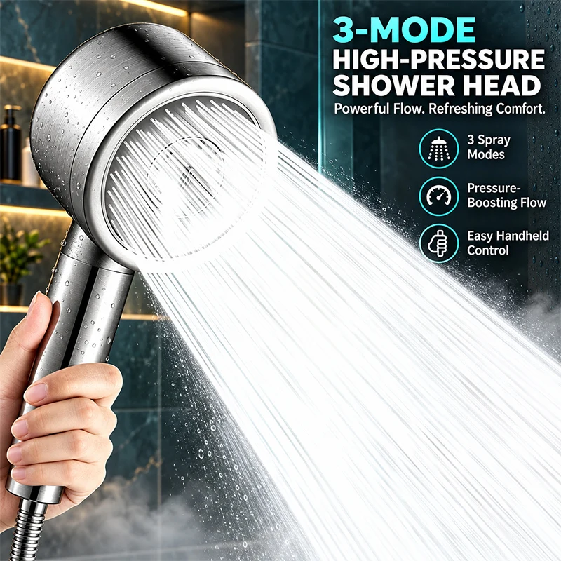 Stainless Steel Pressurized Filter Shower Head Three-speed Household Shower Large Water Output Shower Head Bathroom Accessories