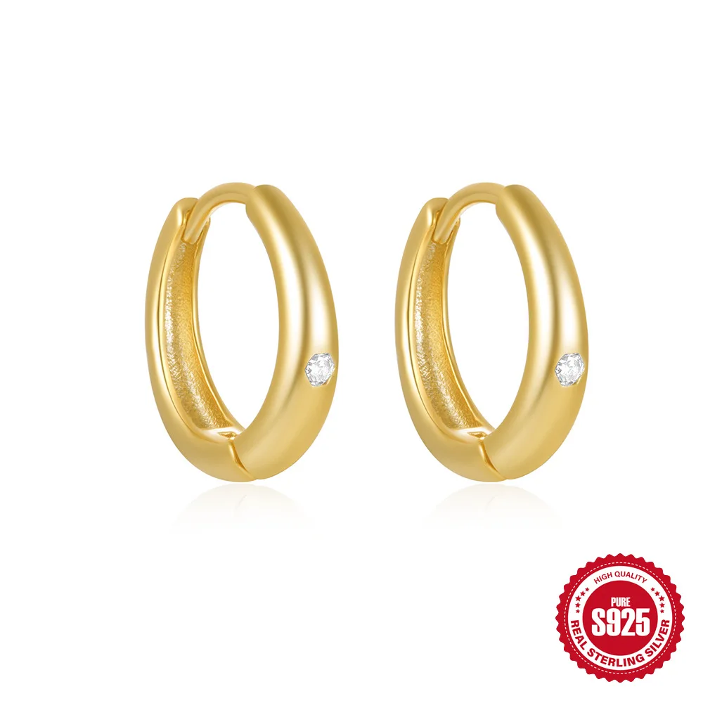 

S925 Sterling Silver round Hoop Earrings with White Zircon Geometric Earring for Women Fine Jewelry Wedding Birthday Gift