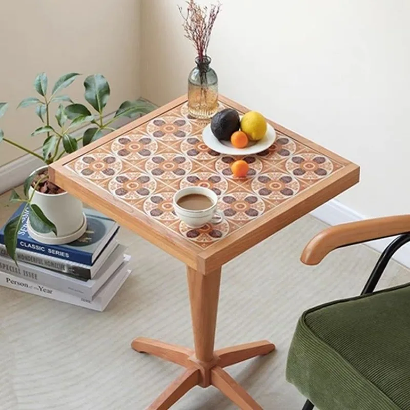 Retro solid wood tile cherry coffee table balcony bedside sofa