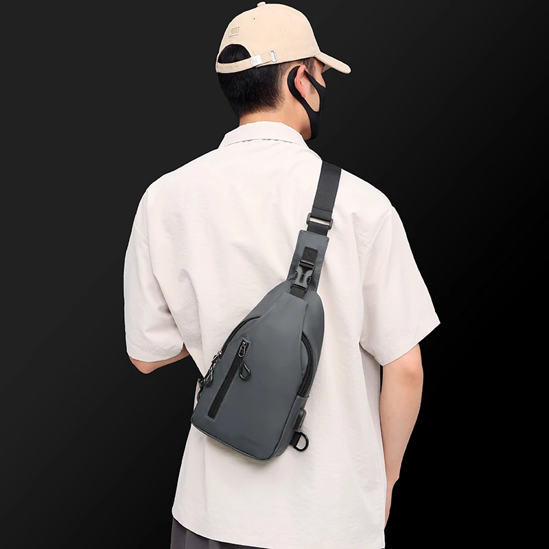 1 Men\'s Large Capacity Usb Charging Multifunctional Chest Bag Fashion Simple Commuter Lightweight Shoulder Crossbody Bag