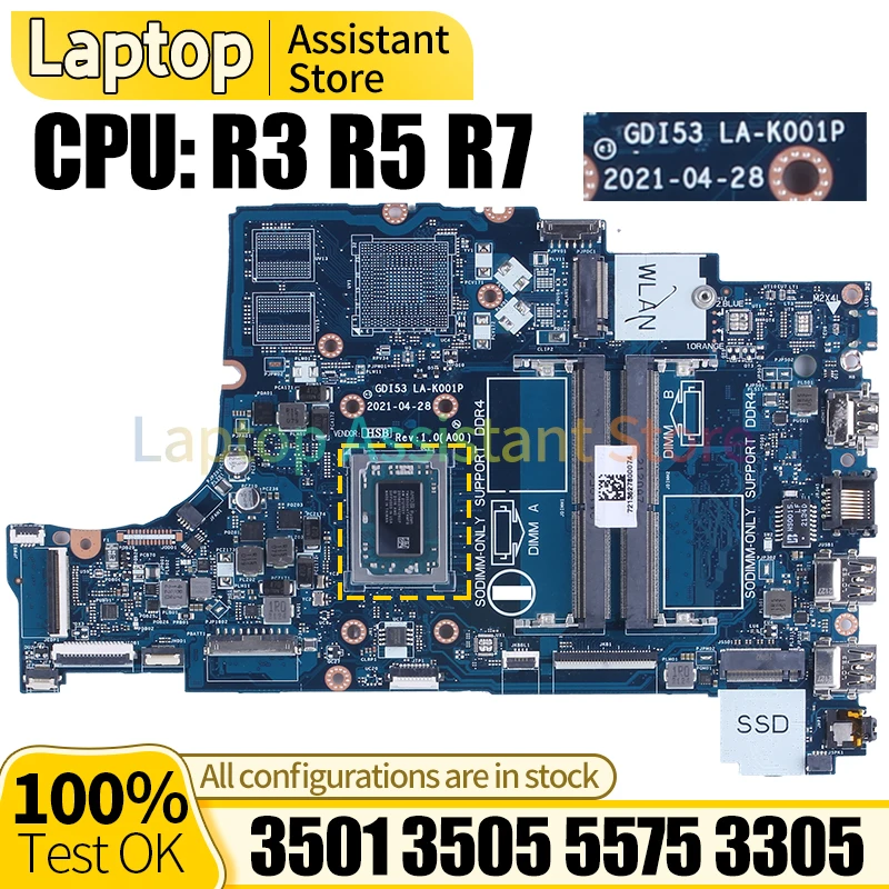 

LA-K001P For DELL 3501 3505 5575 3305 Laptop Mainboard 0GWD64 05HPX6 0P92W5 00VPNP 05HPX6 0DRFWY R3 R5 R7 Notebook Motherboard