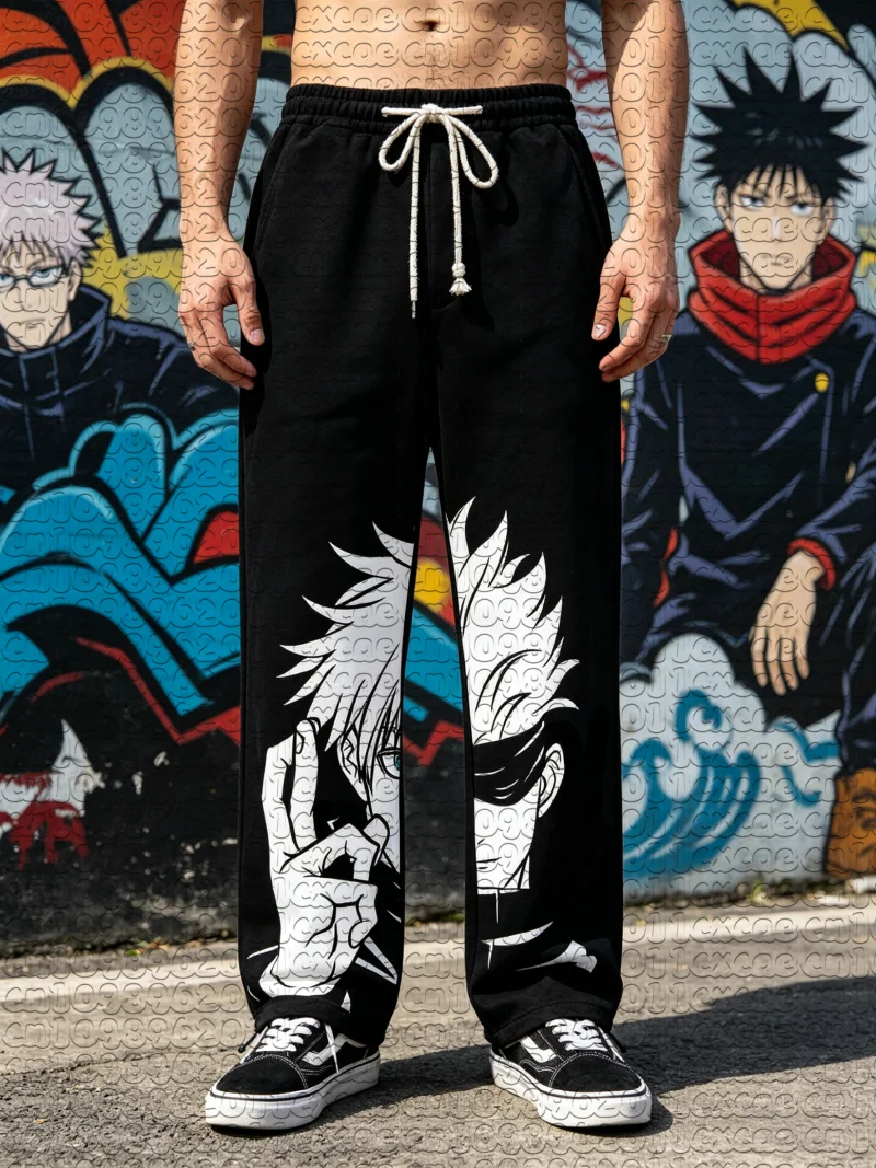 Summer New Anime Gojo Satoru Printed Straight Sweatpants Unisex Jujutsu Kaisen Graphic Streetwear Fit Sports Trousers Men Women