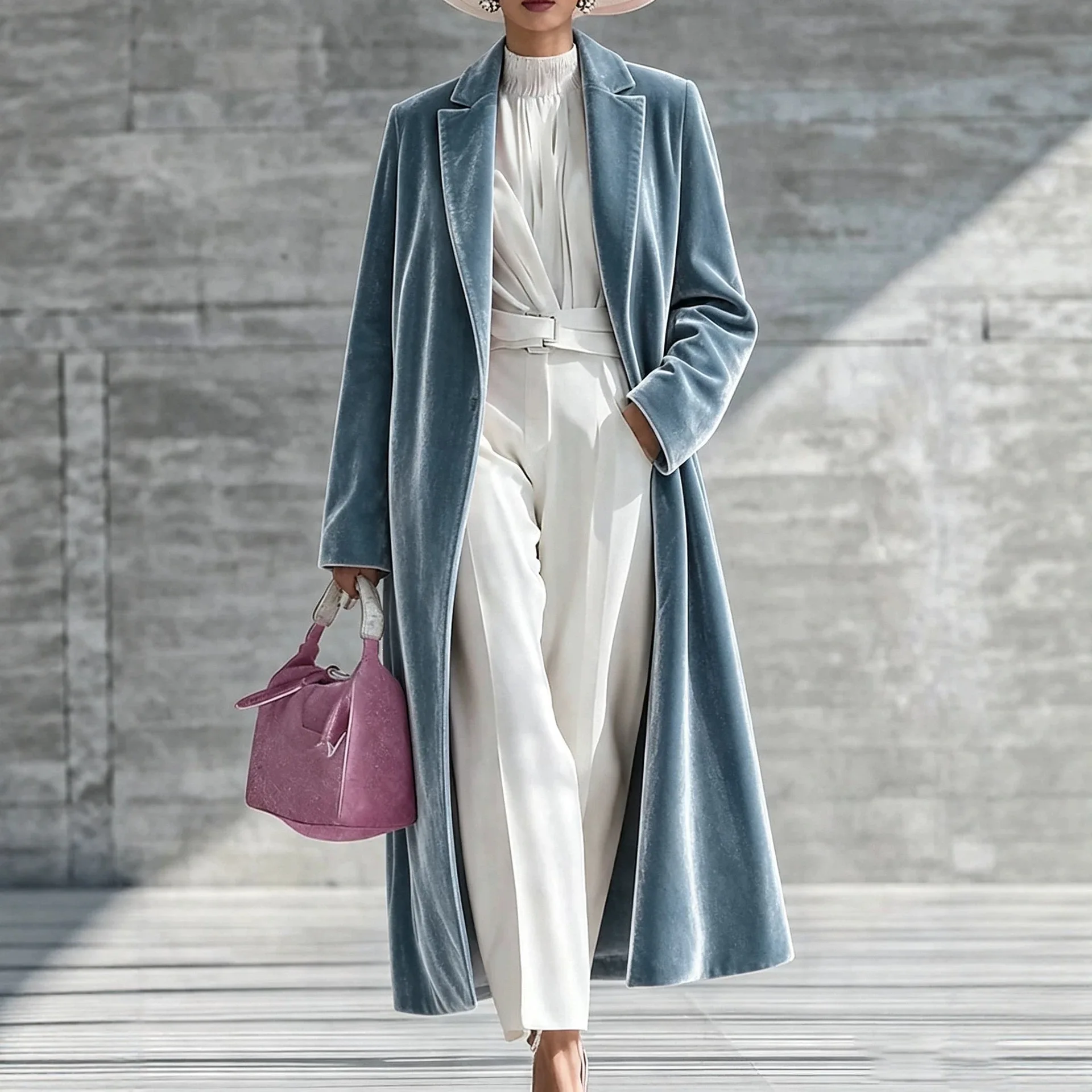 2026 Autumn/winter Tiktok Velvet Long Coat For Women, High-end Style, Lapel, Over-the-knee Velvet Outerwear Y2k、 Beach Party