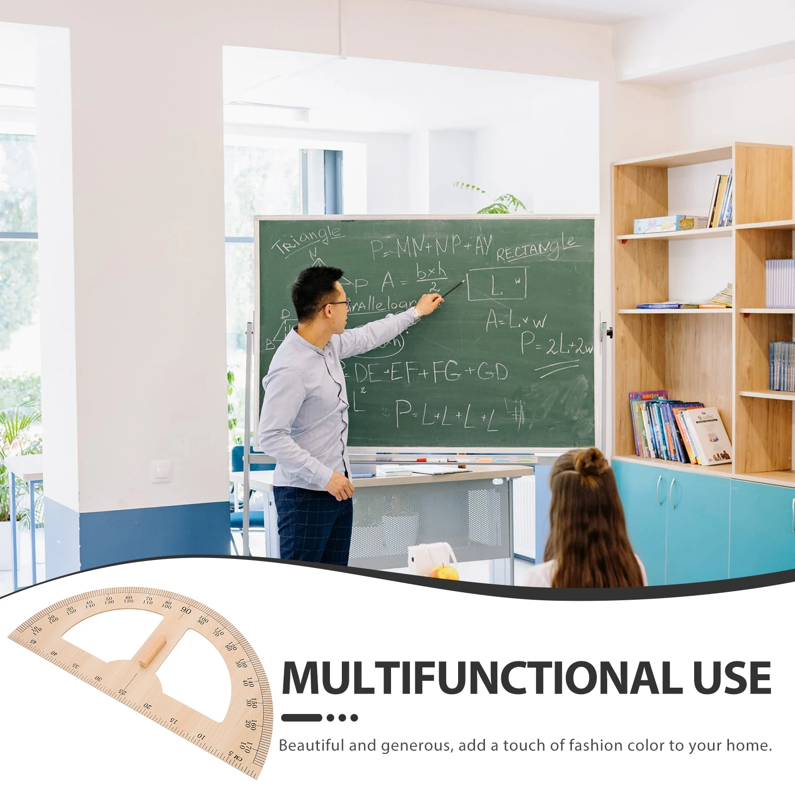 

Wooden Teacher Measuring Ruler Large Size Handle Teaching Tool Measuring Aid for Classroom Geometry Demonstration