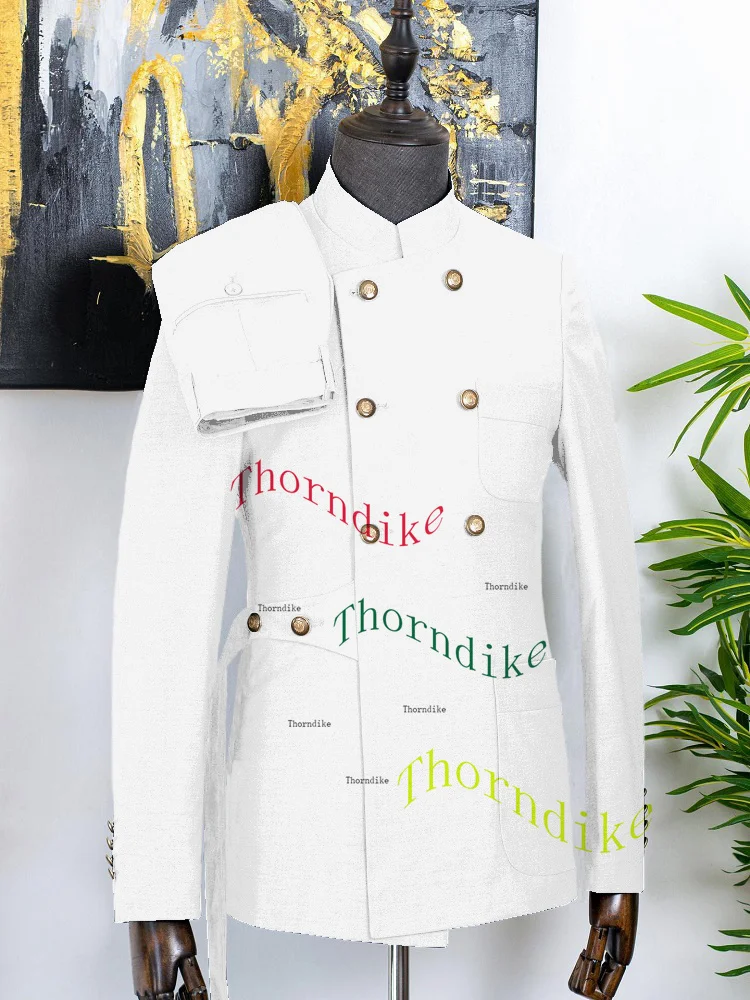 Thorndike 2024 Neuankömmling 2 Stück Herren Business Anzüge reguläre Passform Stand Revers Prom Smoking für die Hochzeit (Blazer Hosen) – Detail 8