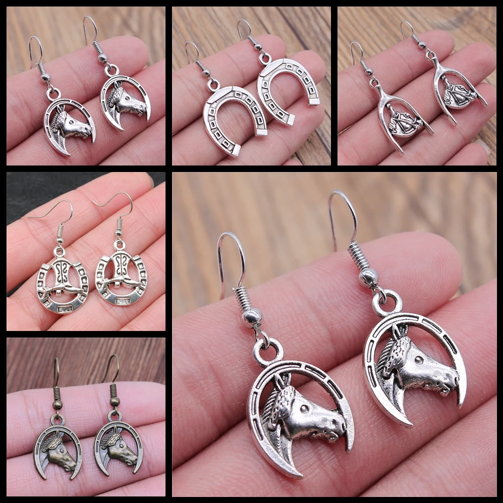 Handmade New Fashion Lucky Horseshoe Good Luck Horse Pendants DIY Earrings For Women Party