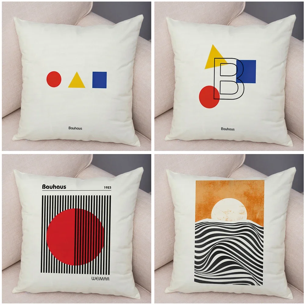 Nordic Soft Plush Throw Pillow Case Bauhaus Exhibition Unique  Cushion Cover for Sofa Home Car Decor Double Print Pillowcase